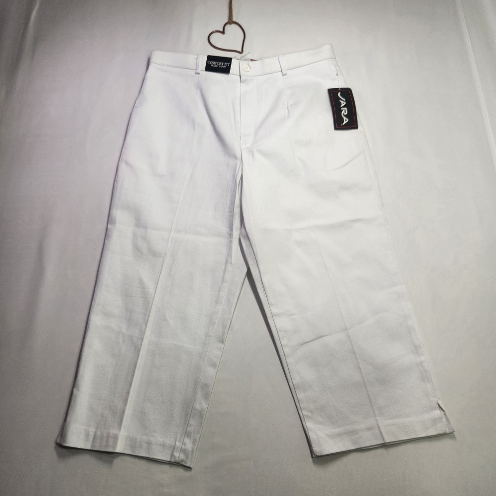 ⭐️NWT JARA White Cropped Pants Size 14 Comfort Resortwear Preppy Summer 